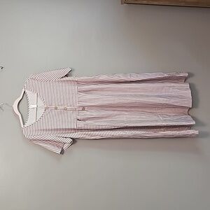 Cream and Brown Stripped Short Sleeve Midi Dress with pockets Size XL ZoLucky NT